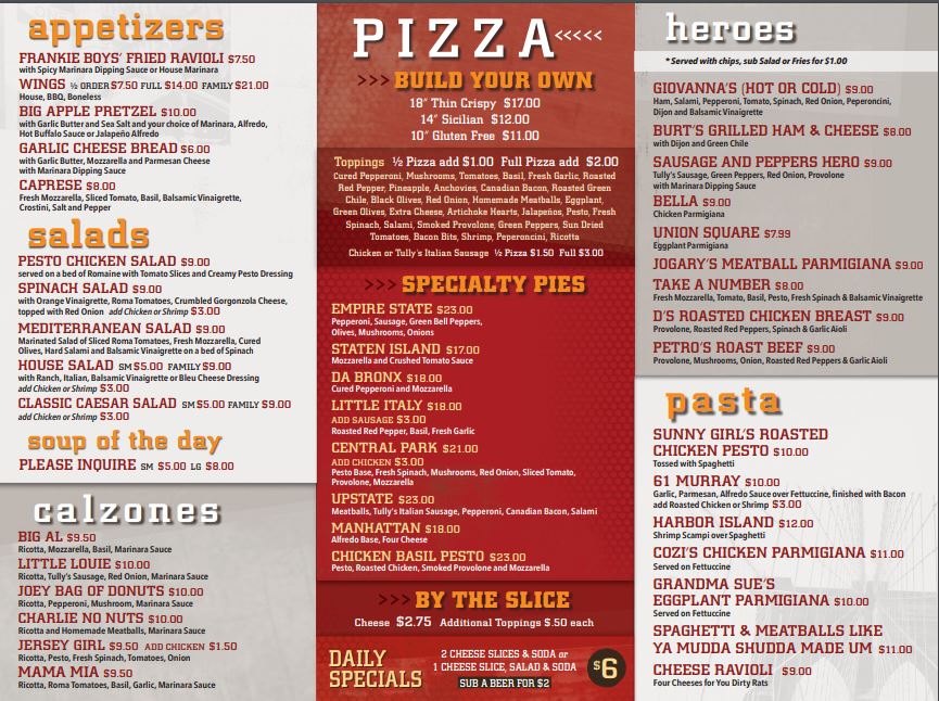 J Cs New York Pizza Department General Menu