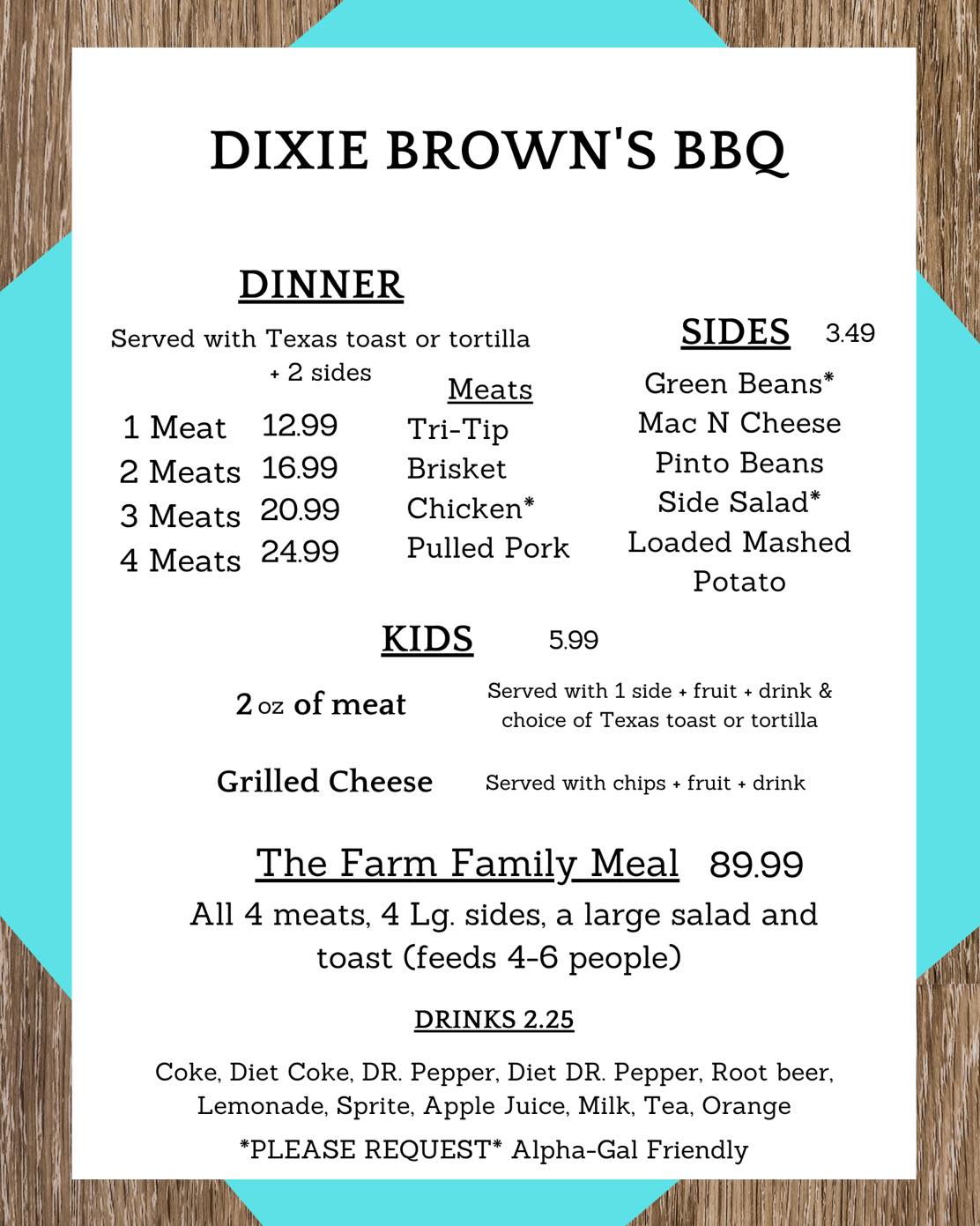 Sweet Dixie Browns General Menu